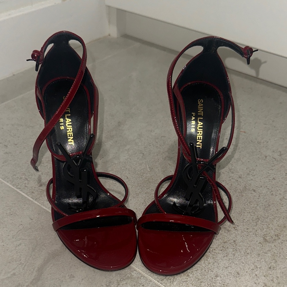 Saint Laurent Burgundy Strappy Heels